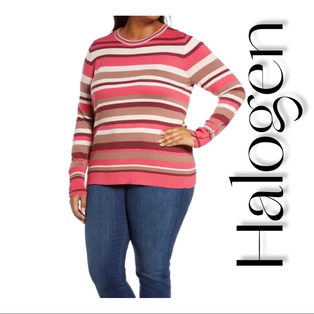 Halogen Pink Striped Casual Sweater